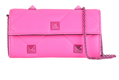 Roman Stud Wallet On Chain, &pound;295, Handbags, Pink, Leather, Front view